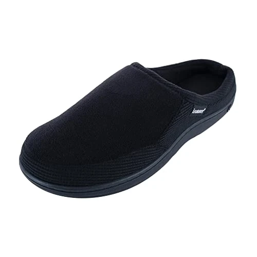 Men's Microterry and Waffle Travis Slip-on Hoodback with Memory Foam Slipper, Black, 10/11 UK