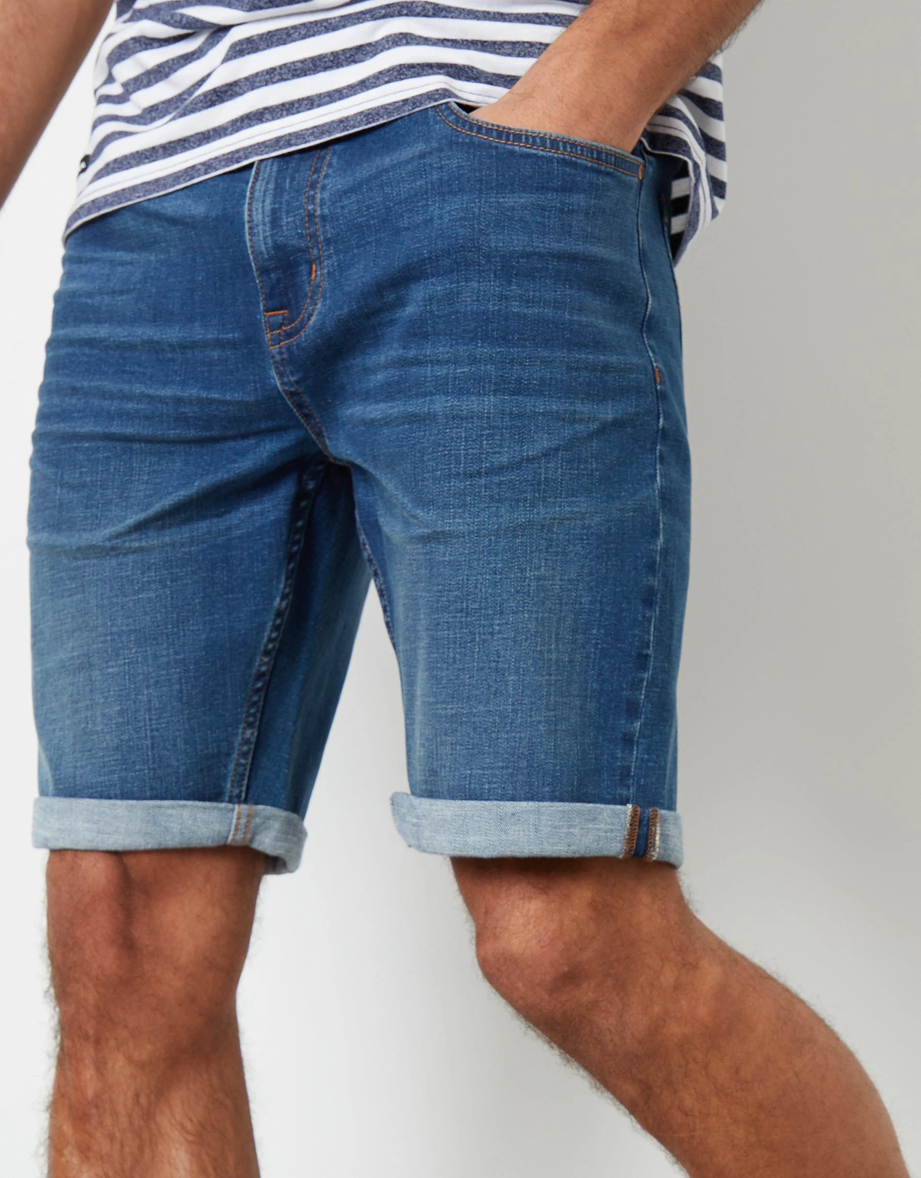 Men's Mid Wash Blue Denim Shorts