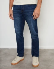 Men's Mid Wash Stretch Heritage Straight Leg Jeans