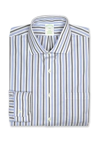 Mens Milano Slim Fit Supima Cotton Mixed Stripes Pocket Dress Shirt,, 205175 Blue/White/Chamb Black,