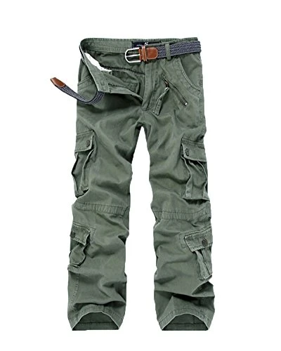 Men's Military Style Wild Combat Loose Cotton Cargo Multi-Pocket Pants with Multi Pockets Solid Colo