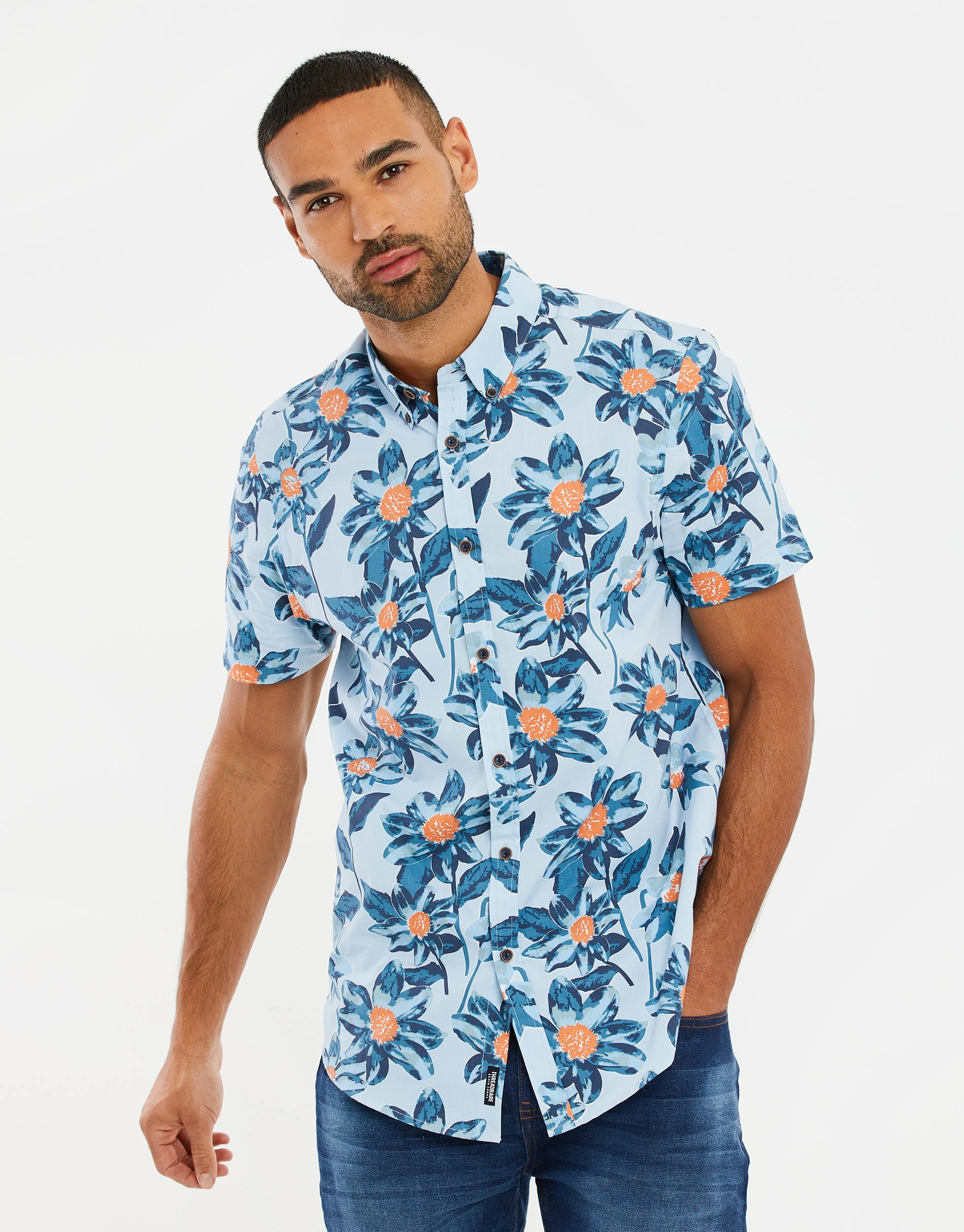 Men's Mint Floral Print Short Sleeve Shirt