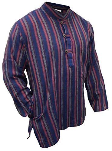 Mens Mix Dharke Stripes Comfy Traditional Hippy Grandad Shirt, (New Purple/XL)