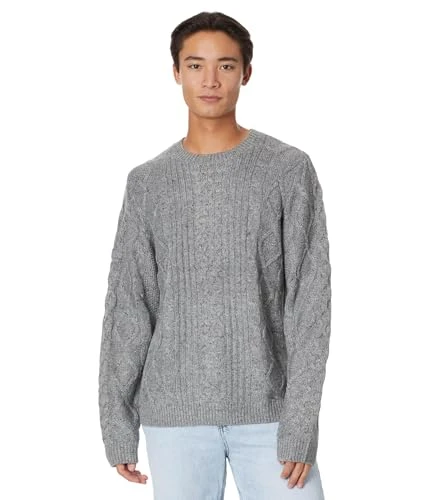 Men's Mixed Stitch Tweed Crew Neck Sweater, Medium Heather Grey, XXL