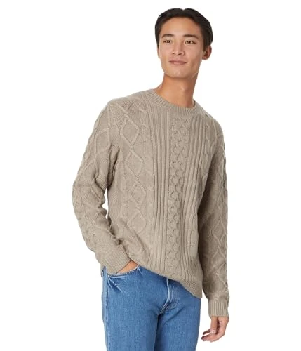 Men's Mixed Stitch Tweed Crew Neck Sweater, Vintage Khaki, Medium