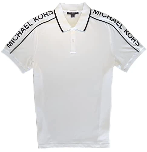 Mens MK Logo 100% Cotton White/Black Polo Shirt (Large), White