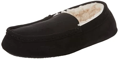 Men's Moccasin Slipper, Black Microsuede, 6 UK