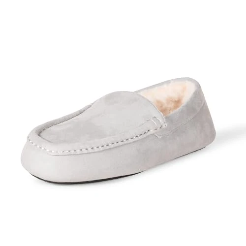 Men's Moccasin Slipper, Grey Microsuede, 7 UK