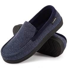 Men's Moccasin Slippers Memory Foam Plush Fleece House Shoes in Indoor Outdoor