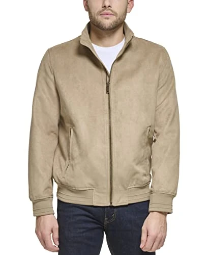 Men's Modern Knit Collar Bomber Jacket, Khaki Microsuede, L (Pack of 30)