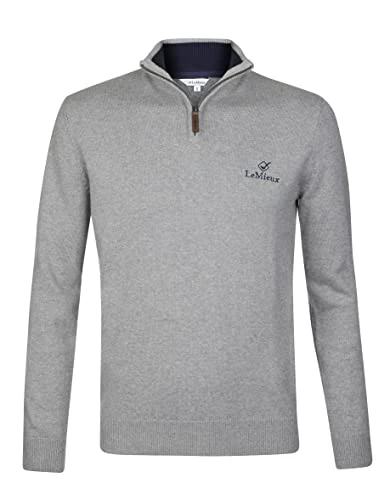 Men's Monsieur Crew in Grey - Super Soft Blended Cotton and Cashmere Jumper - Classic Cut Long Sleev