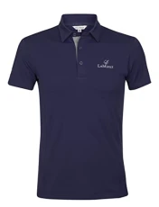 Men's Monsieur Polo in Navy with Button Fastening - Short Sleeve, Regular Fit T-Shirt - Lightweight