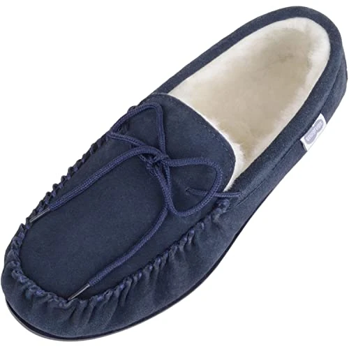 Men's Monty Suede Wool Rubber Sole Moccasins, Navy 11 UK / 45 EU