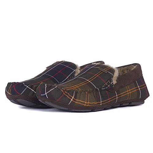 Mens Monty Winter Warm Faux Fur Moccasin Slippers - Classic Tartan - 6