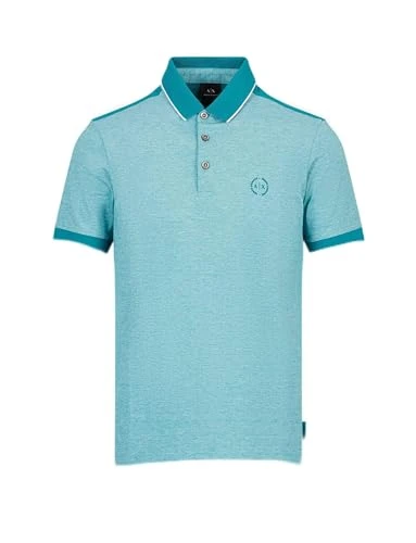 Men's Mottled piqué polo shirt, Deep Lake, L