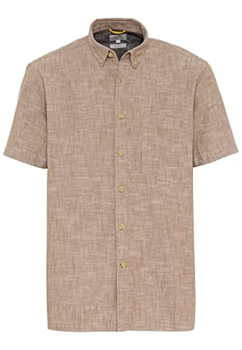 Men's Mottled Short Sleeve Shirt Made of Pure Cotton, Brown, XL