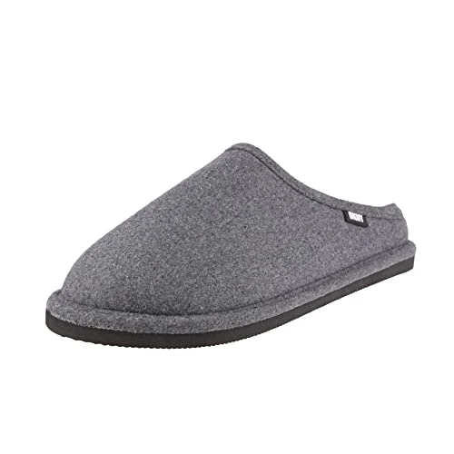 Mens Mule Slipper in Charcoal with Contrasting Red Lining, Anti Slip Grip Sole and Branded Side Tag,