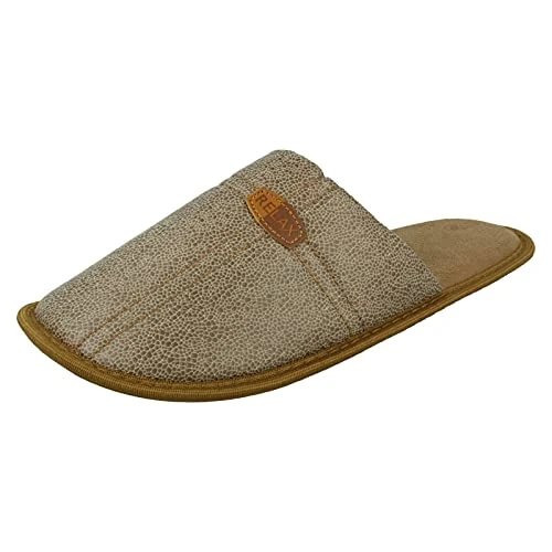 Mens Mule Slippers - Tan Textile - UK Size 6 - EU Size 40 - US Size 7