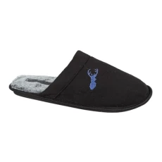 MENS MULES COSY LUXURY SLIPPERS FAUX FUR LINED HARD SOLE UK SIZE 7-12 Black-Broadway UK 11