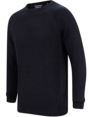 Men's Mullens Crew Neck Textured Knit Cotton Jumper - Ink - XXL