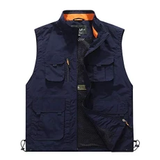 Mens Multi-Pocket Gilet Photography Vest Waistcoat Sleeveless Outdoor Fishing Jacket Dark Blue 4XL