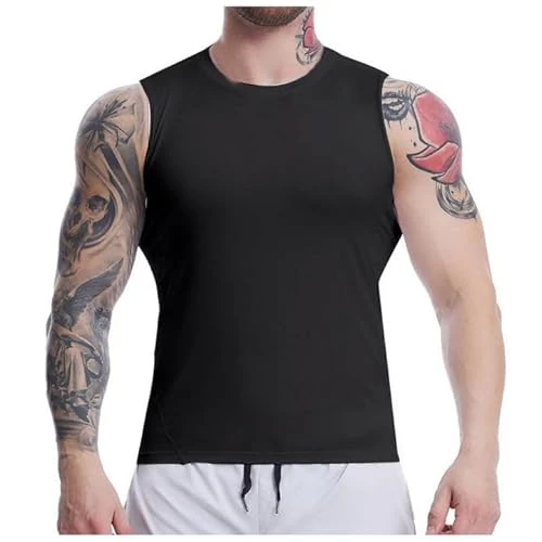 Mens Muscle Vest Sleeveless Top for Gym Running Fitness Shirts with Hooded Gym Tank top Men Pack Mens Leather Waistcoat Vest Mens Longline t Shirt v Neck (Black, L)