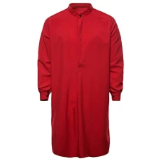 Men's Muslim Clothes Thobe Middle East Soft Streetwear with Slit Pocket Loose Breathable Cotton V Neck Cool Design Solid Paisley DryBlend Kaftan Saudi Arab Caftans Islamic Abaya Dress Dubai Robes Red