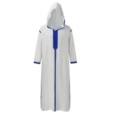Mens Muslim Plain Hooded Clothing Dress Shirts Classic Fit Men's Robes White