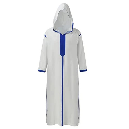Mens Muslim Plain Hooded Clothing Dress Shirts Classic Fit Men's Robes White