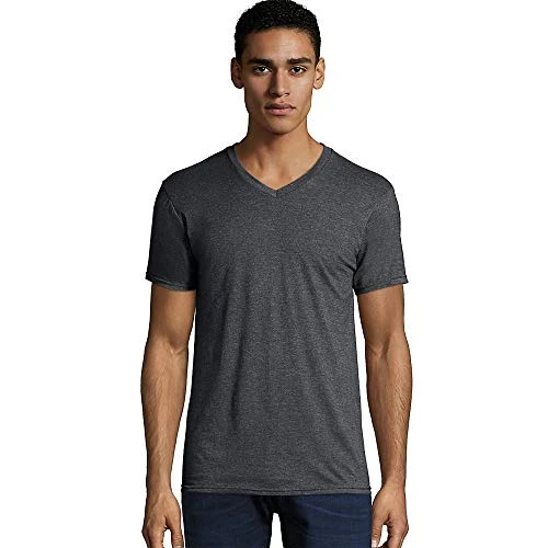 Men's Nano Premium Cotton V-Neck T-Shirt (Pack of 2), Charcoal Heather, Medium