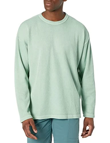 Men's Natural Dye Crewneck Sweater Sweatshirt, Black/White Vector Logo, XS