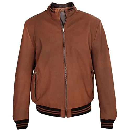 Men's Natural Leather Bomber Jacket | Men's Winter Jackets | Casual Leather Jacket | Elegant Men's Jacket, Leather, XXL