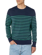 Men's Nautical Stripe Terry Crewneck Sweater Pullover, Navy/Green, XL Men's Nautical Stripe Terry Crewneck Sweater Pullover, Navy/Green, XL