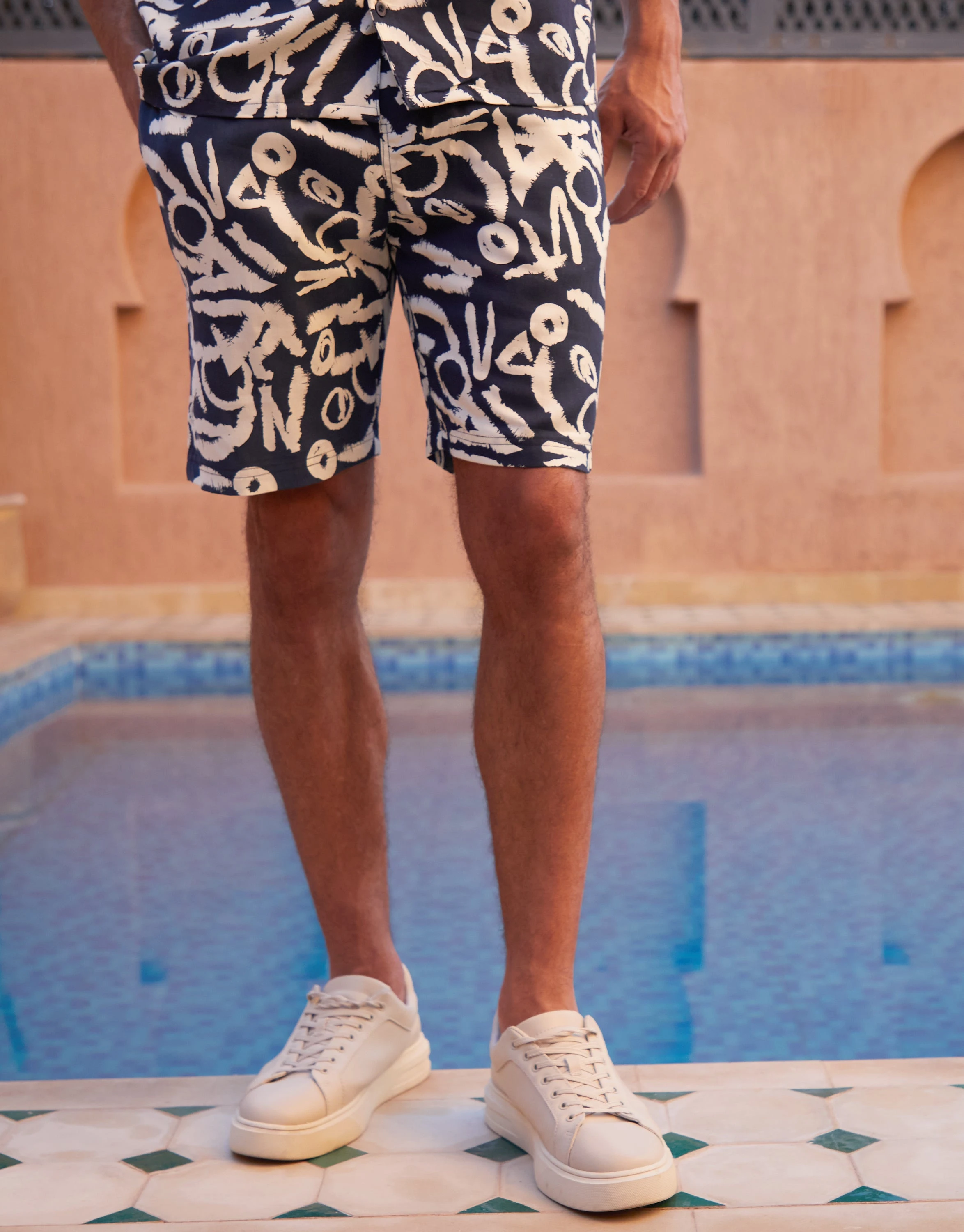 Men's Navy Abstract Print Shorts