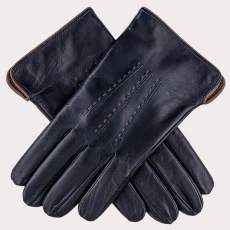 Mens Navy and Tan Cashmere Lined Leather Gloves