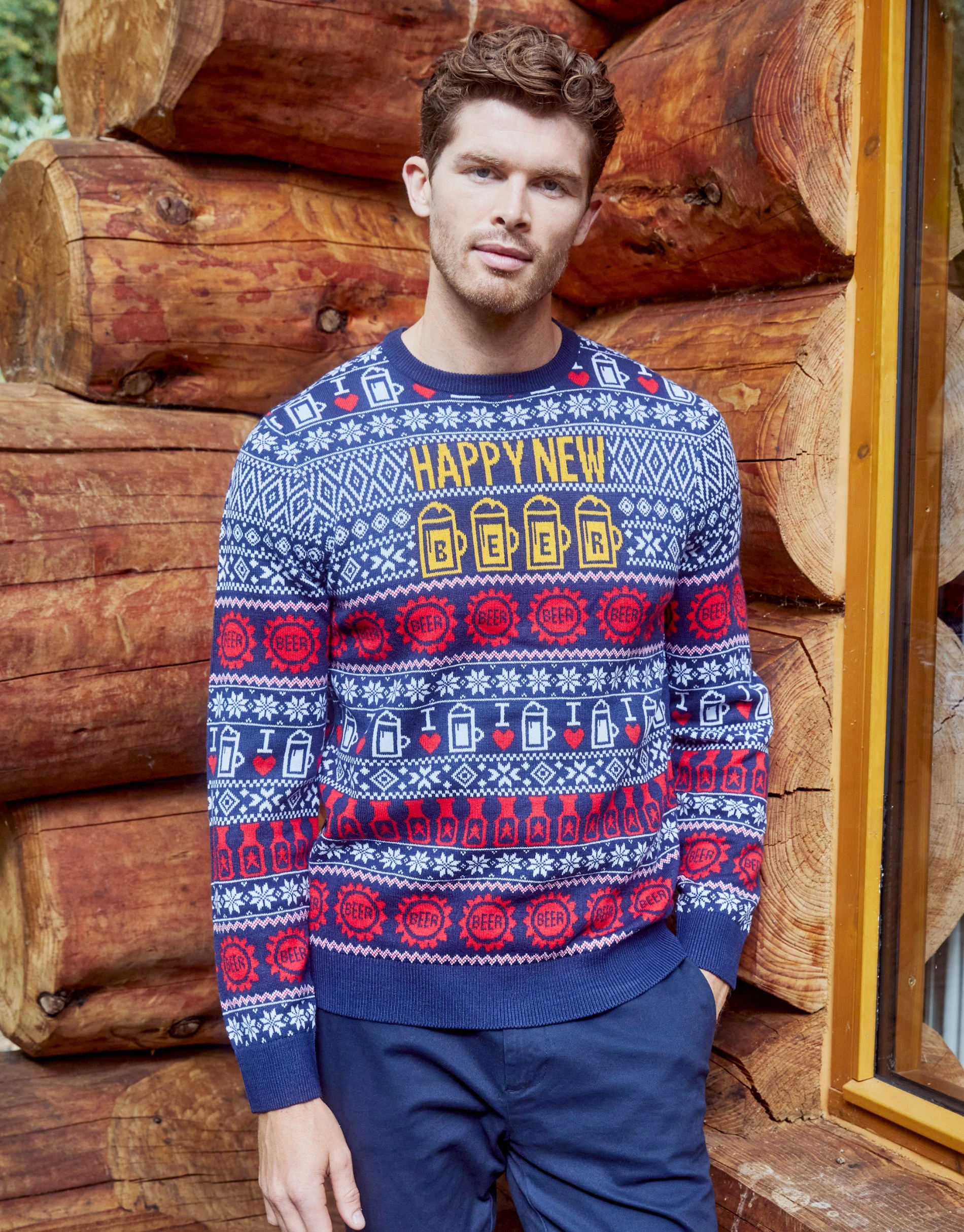 Men's Navy Beer Fairisle Christmas Jumper