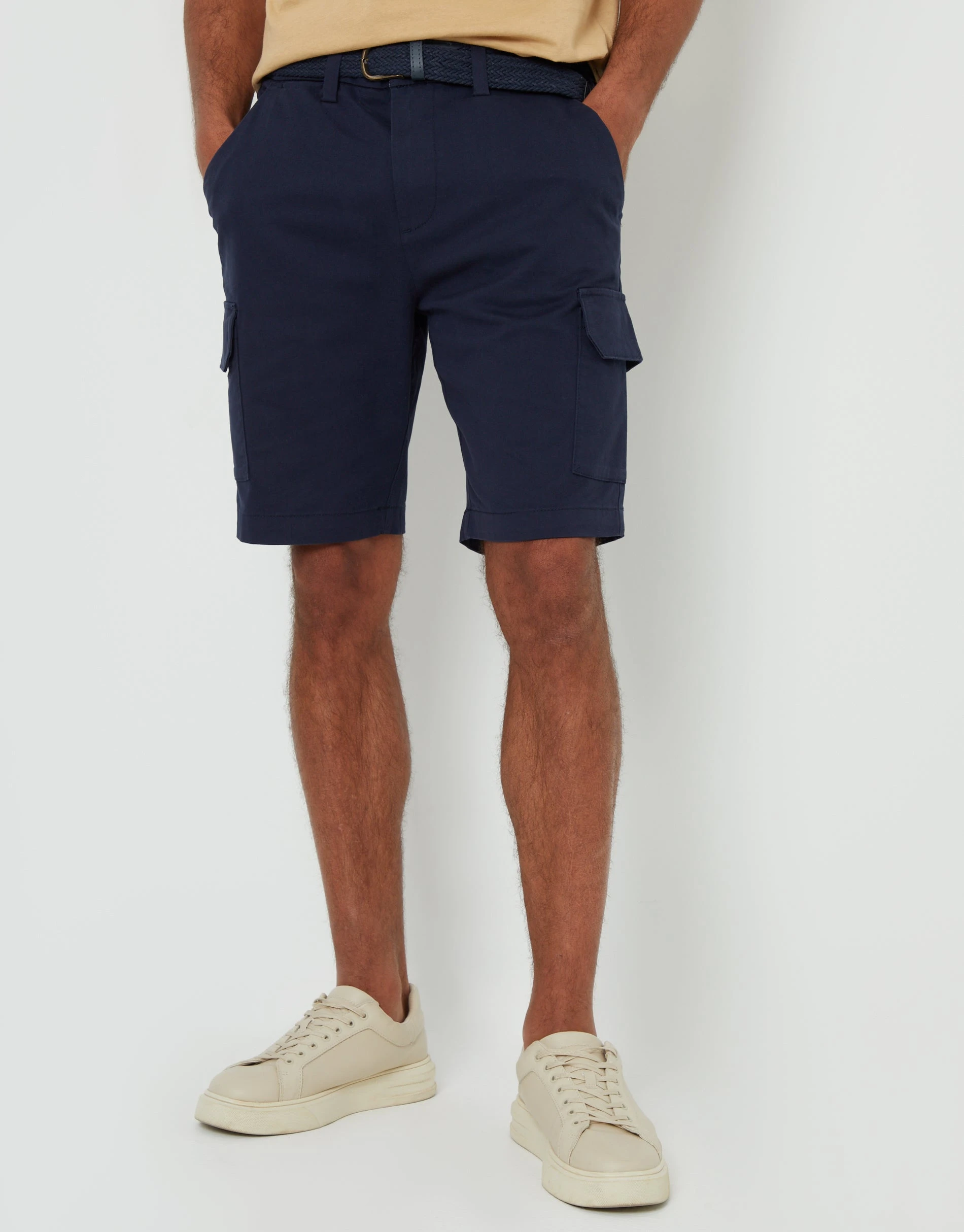 Men's Navy Belted Chino Cargo Shorts