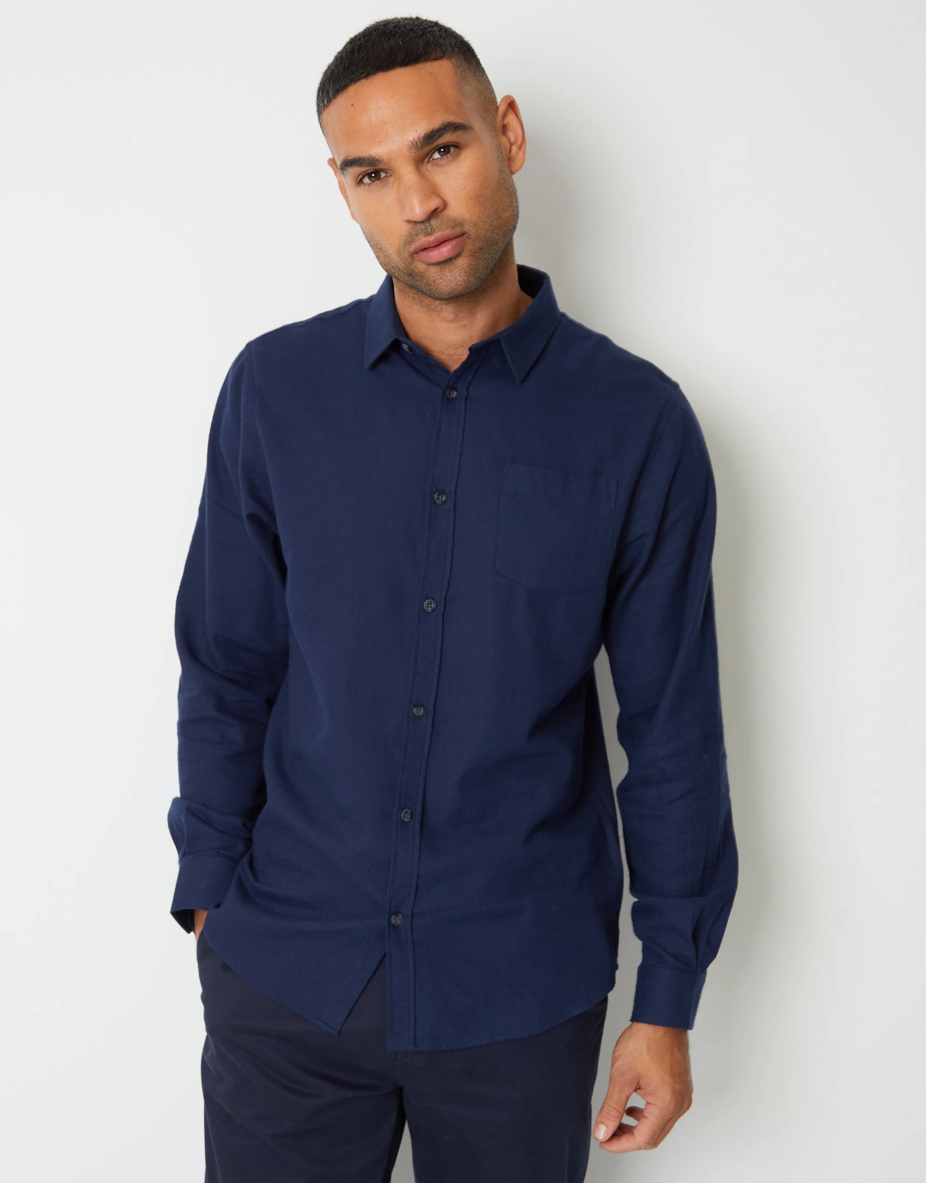 Men's Navy Brushed Flannel Long Sleeve Shirt