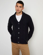 Men's Navy Cable Knit Shawl Cardigan