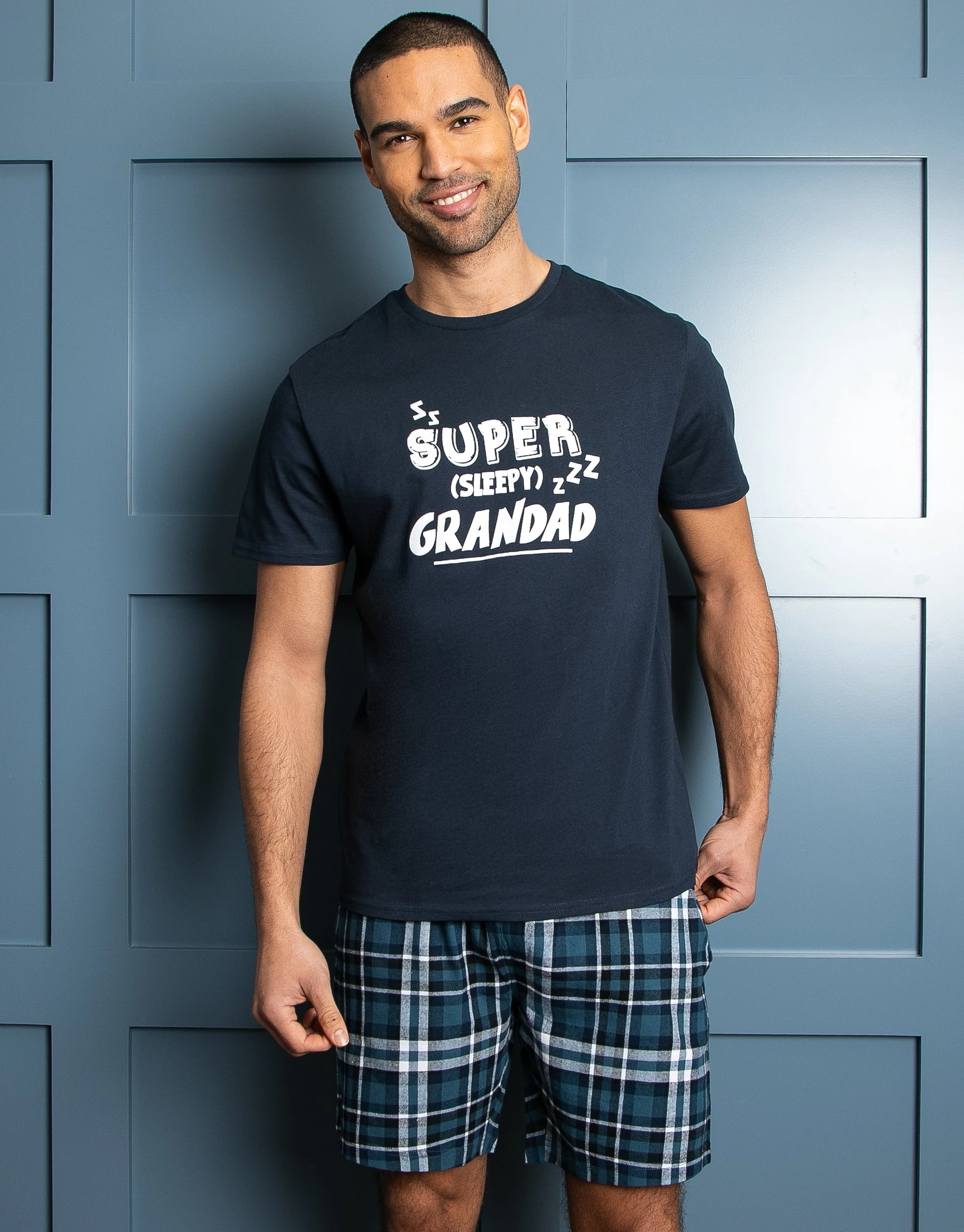 Men's Navy Check Pyjama Short & T-Shirt (2-Piece Set)