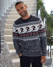 Men's Navy Christmas Cable Knit Ski Fairisle Jumper