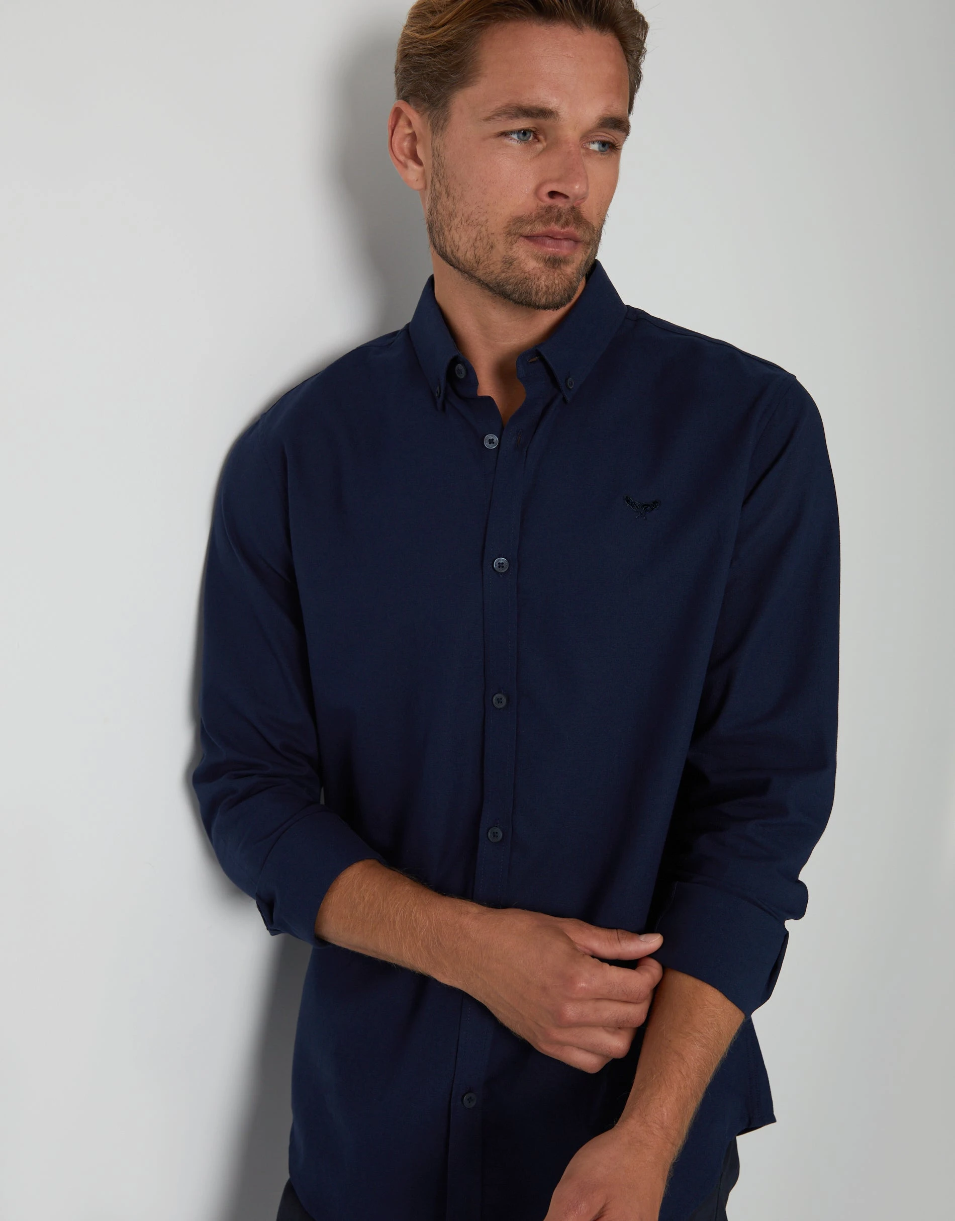 Men's Navy Cotton Long Sleeve Slim Fit Shirt