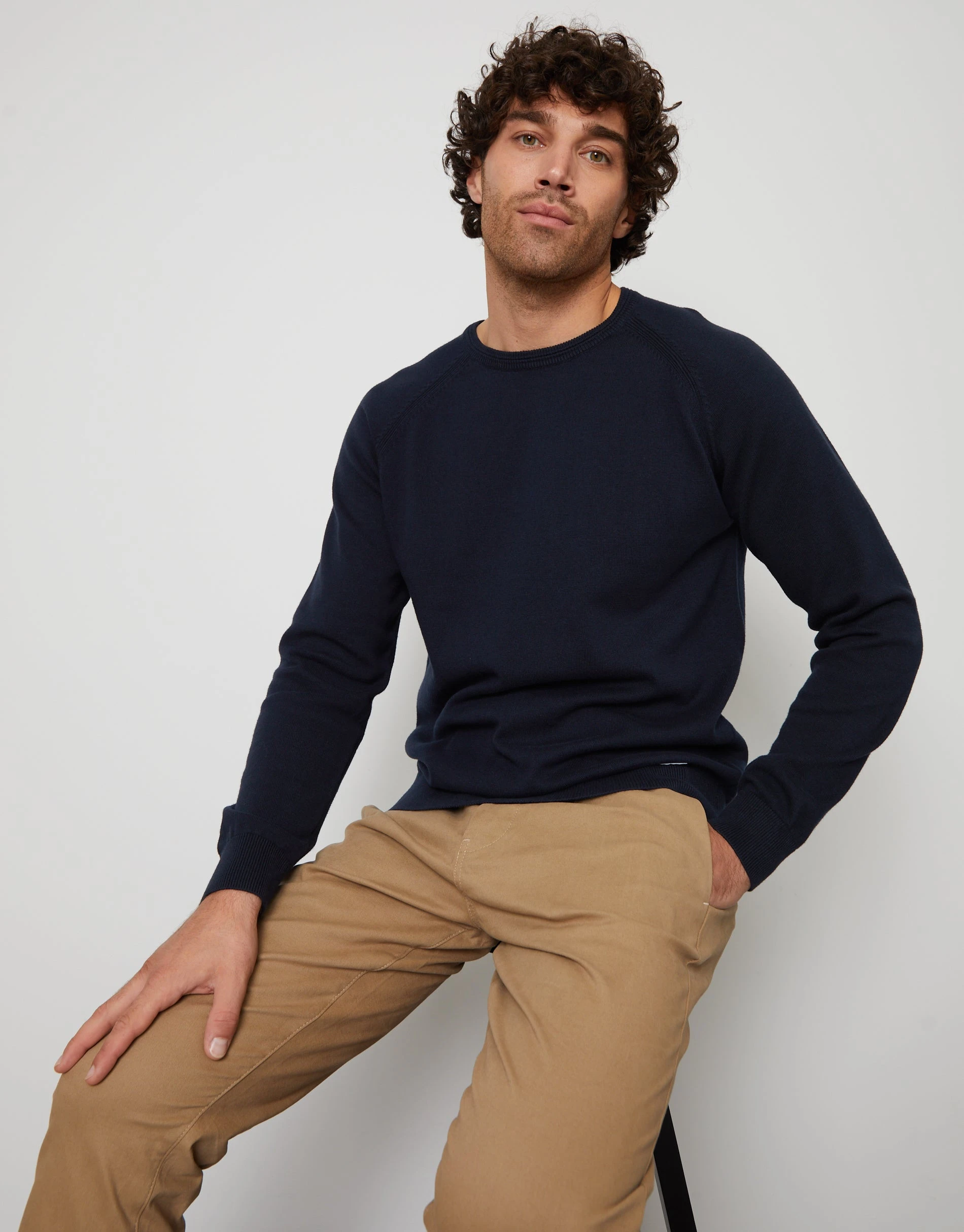 Men's Navy Crew Neck Knitted Jumper