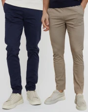 Men's Navy & Dark Stone Slim Fit Chino Trousers (2 Pack)