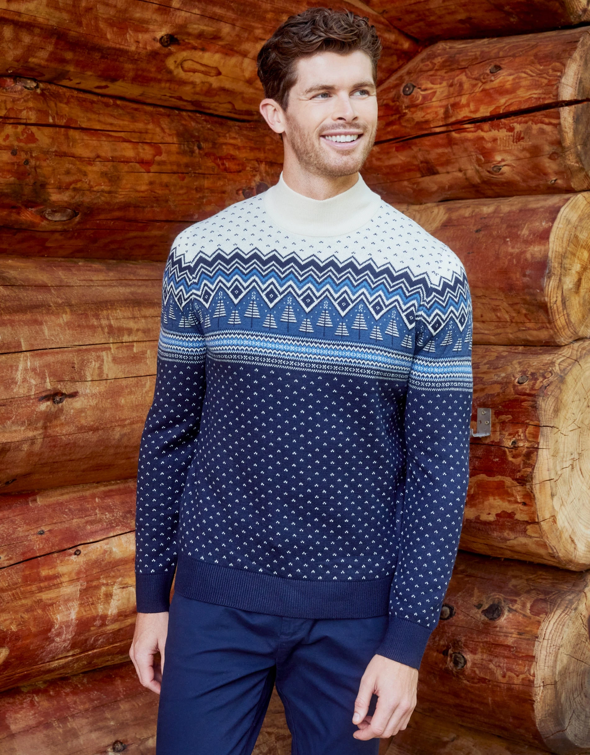 Men's Navy Fairisle Turtle Neck Jumper