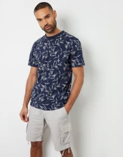 Men's Navy Floral Print Crew Neck T-Shirt