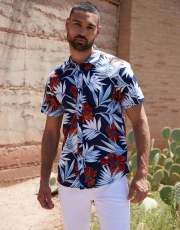 Men's Navy Floral Print Short Sleeve Shirt