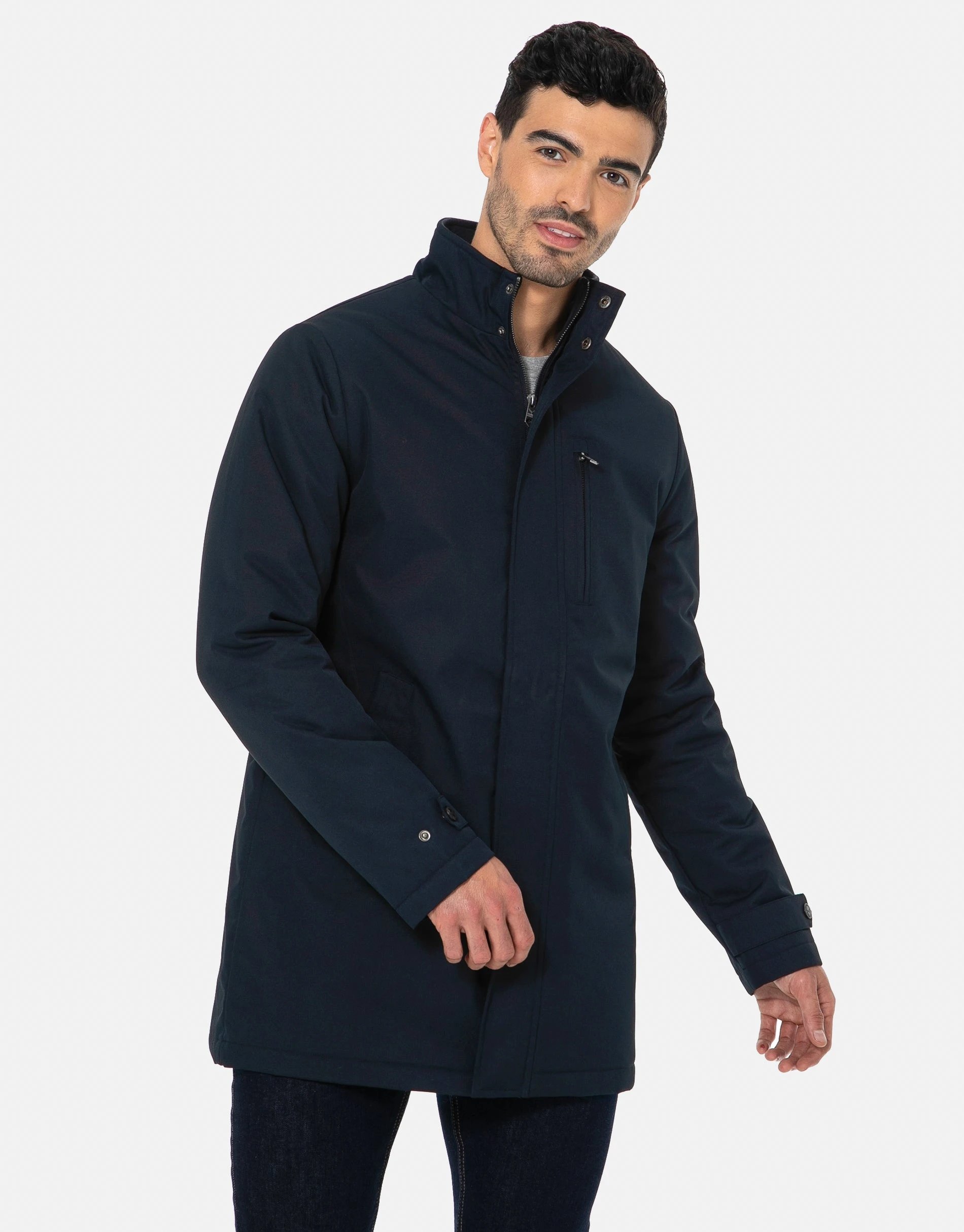 Men's Navy Funnel Neck Lightweight Mac