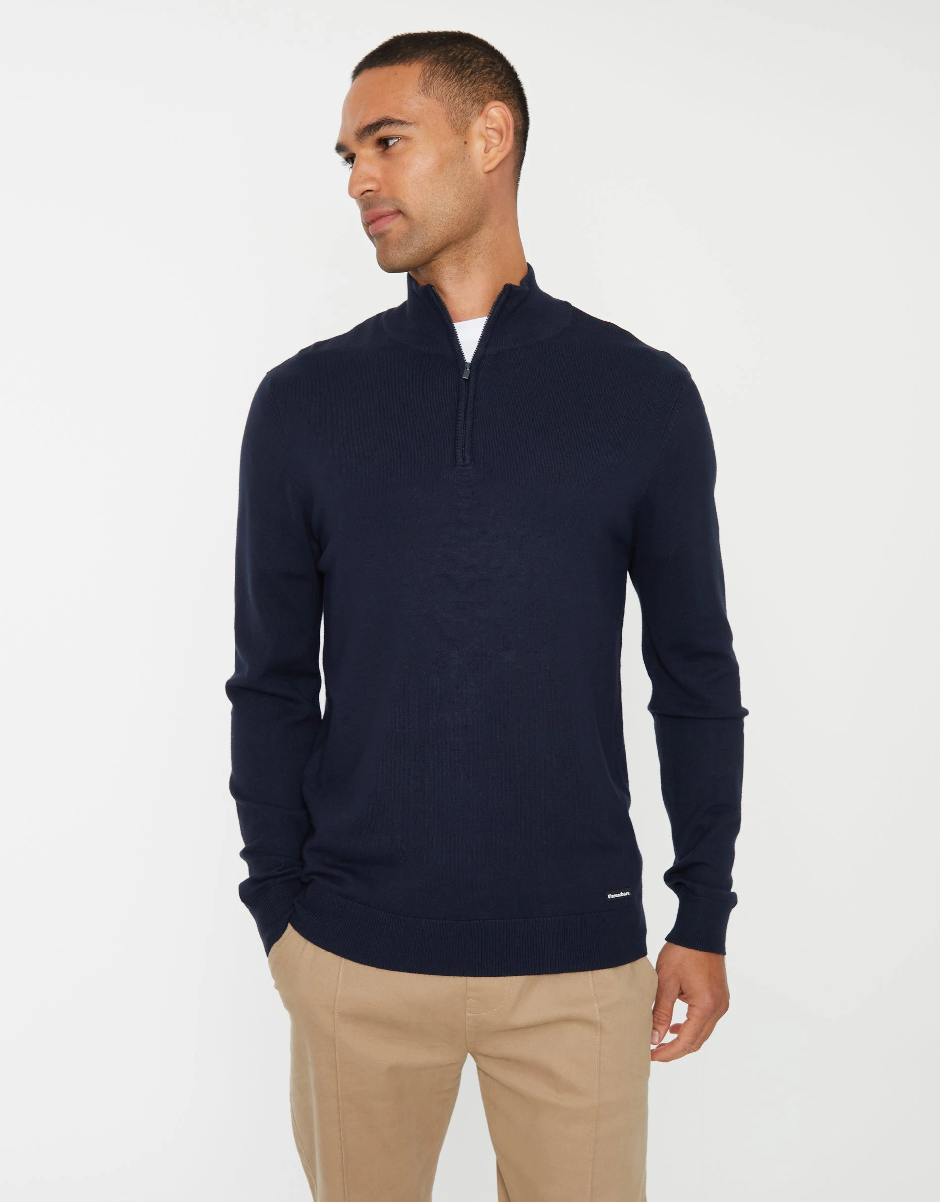 Men's Navy Funnel Neck Quarter Zip Knitted Jumper