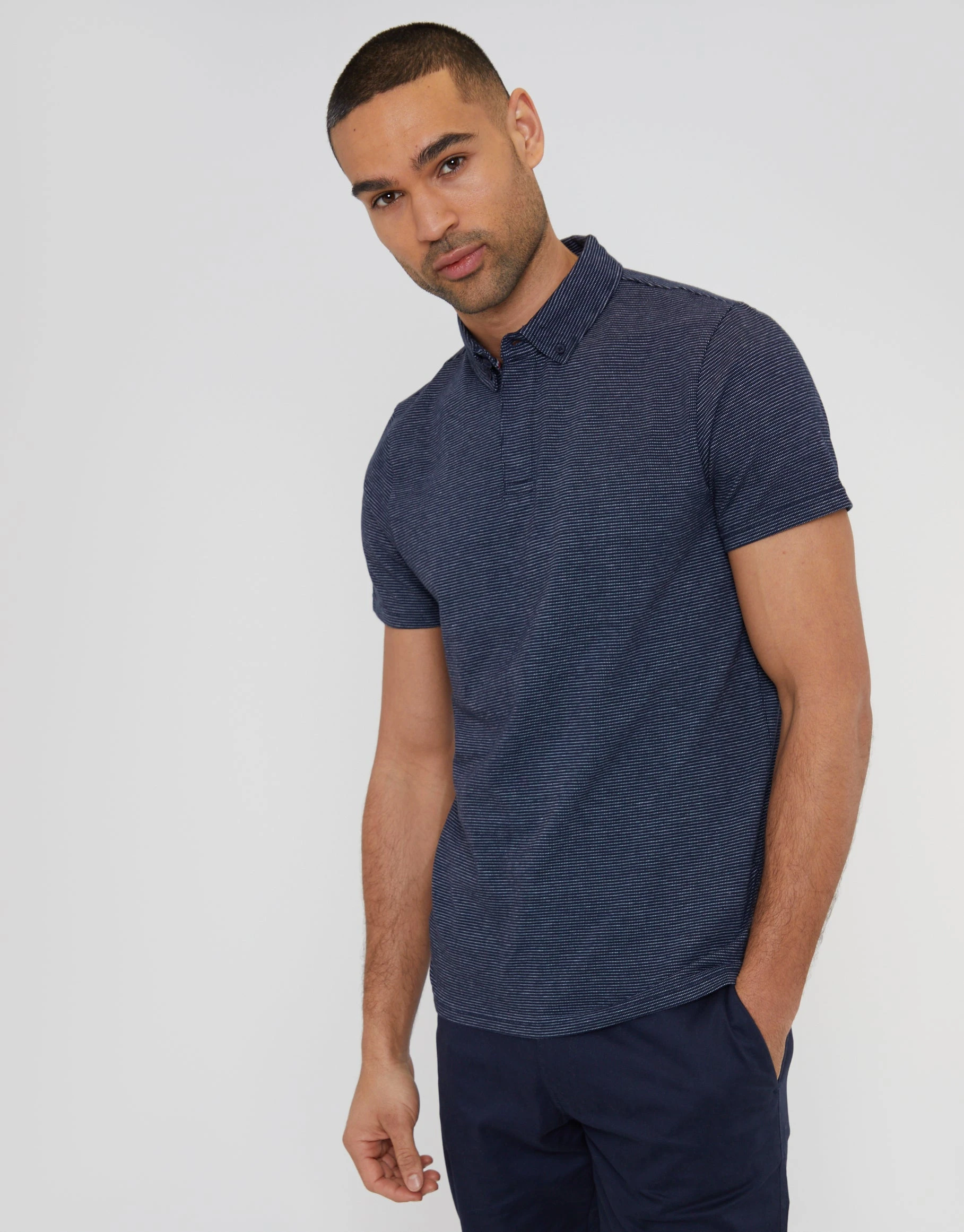 Men's Navy Geo Print Polo Shirt